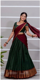 Dark Green with Maroon Kanchi Cotton Paavadai Dhavani- PREORDER