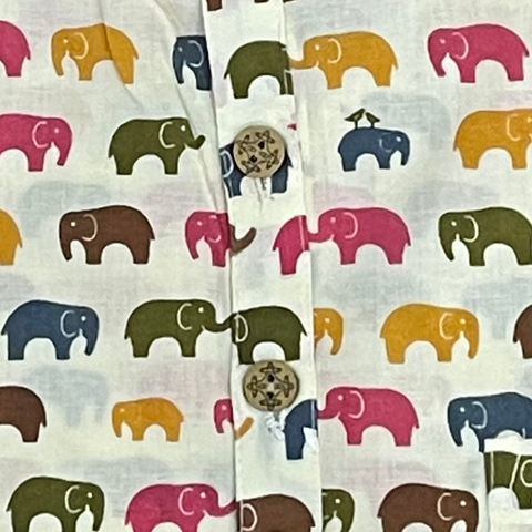 Short Kurta - Cream Colourful Elephant Print [038]