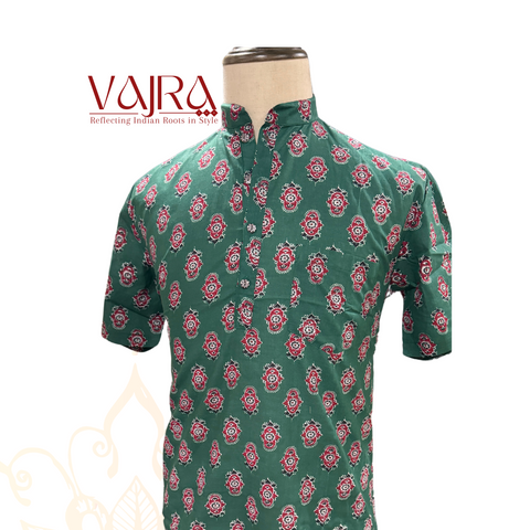 Short Kurta - Cotton Flower Green [044]