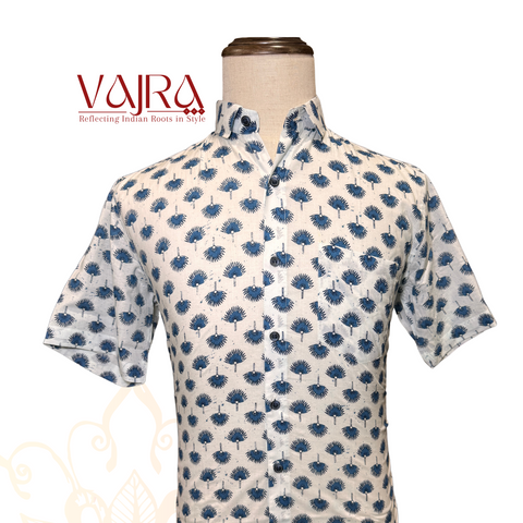 Shirt - Cotton White Blue Fern [057]