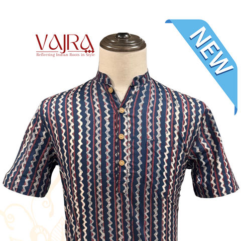 { NEW } Short Kurta - Cotton Ripple Stripes [080]