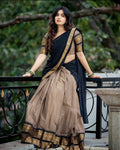 Earthy Brown and Black Kanchi Cotton Paavadai Dhavani-PREORDER