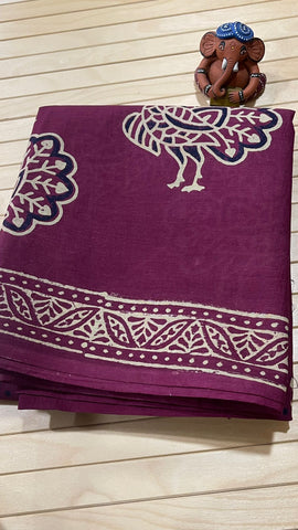 Jaipur Cotton-Wine with Peacock Motif