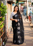 Black n Silver Linen Zari Saree -PREORDER