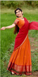 Classic Orange and Red Kanchi Cotton Paavadai Dhavani- PREORDER