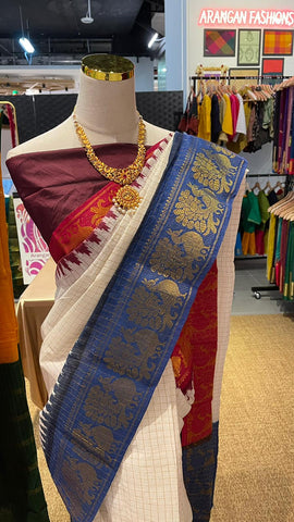 Madurai Sungudi Saree -ZARI KATTAM with GANGA JAMUNA